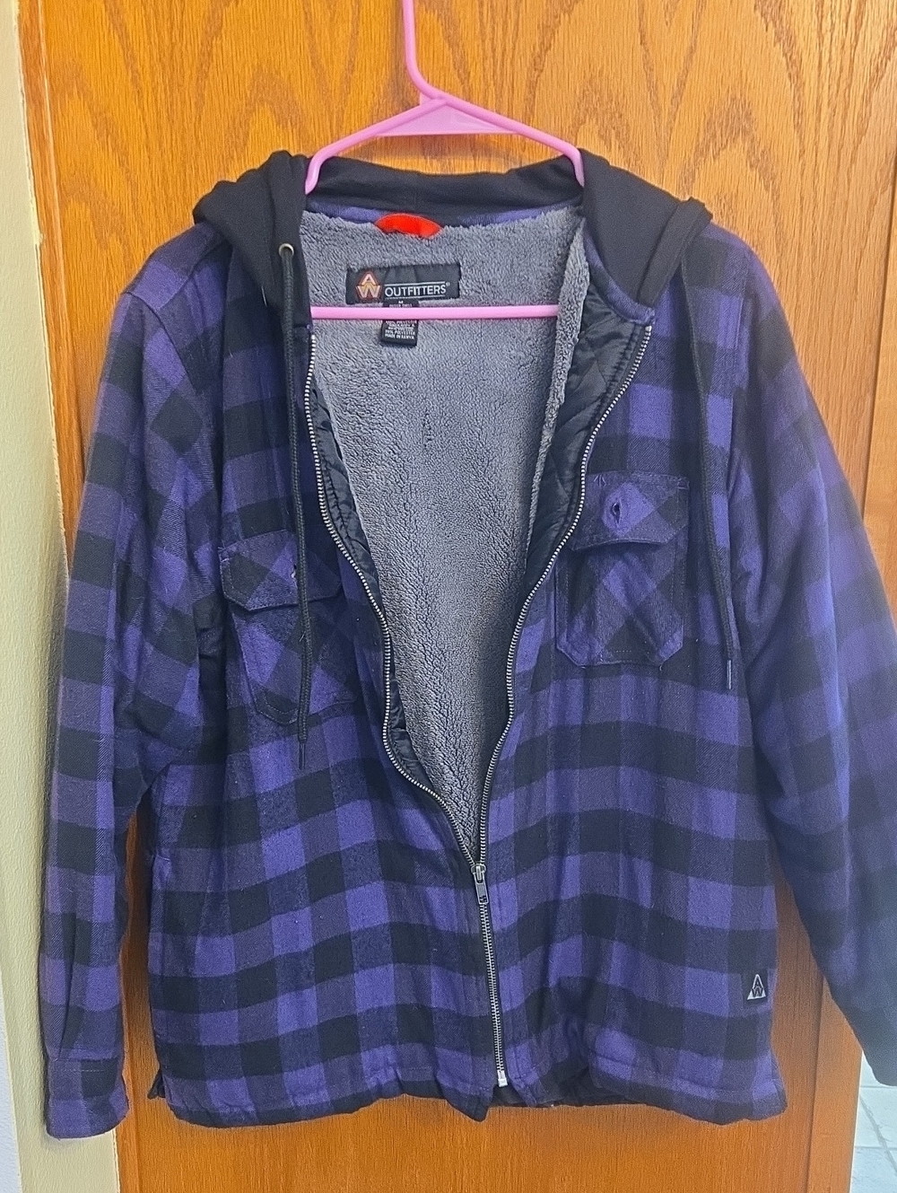Outfitters Purple & Black Plaid Hooded Sherpa-Lined Shirt Jacket